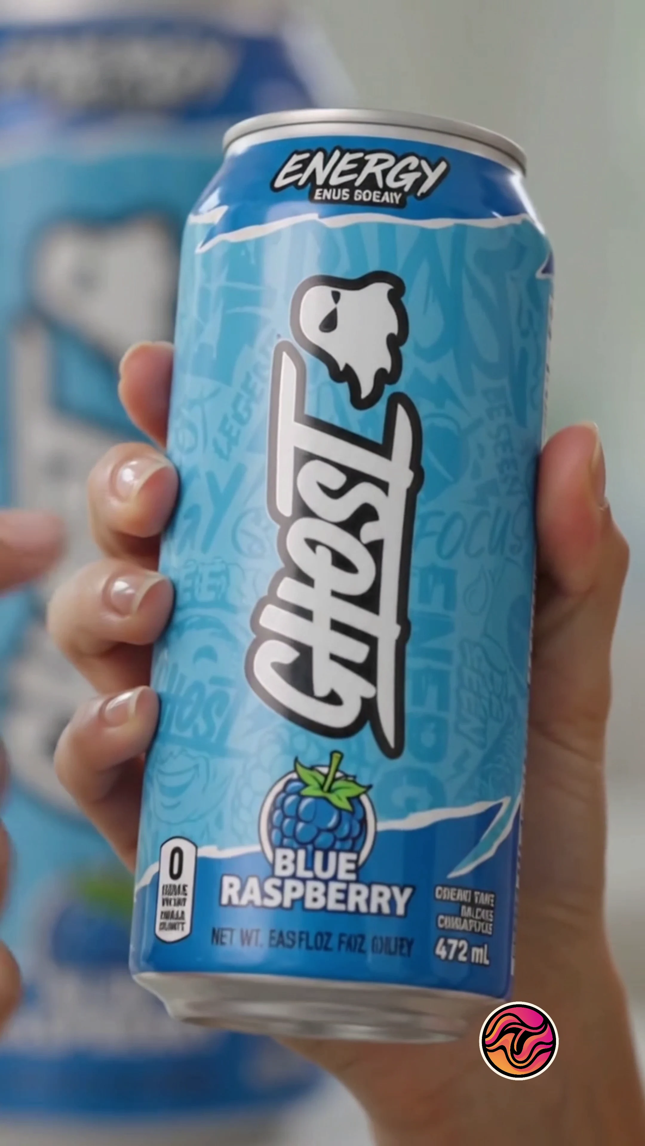Close packaging detail shot from an AI beverage commercial highlighting label readability — educational analysis only